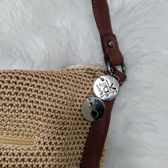 The Sak Chic Crochet Woven Leather Trim Sequoia Hobo Shoulder Bag, Tan/Brown - Picture 6 of 13